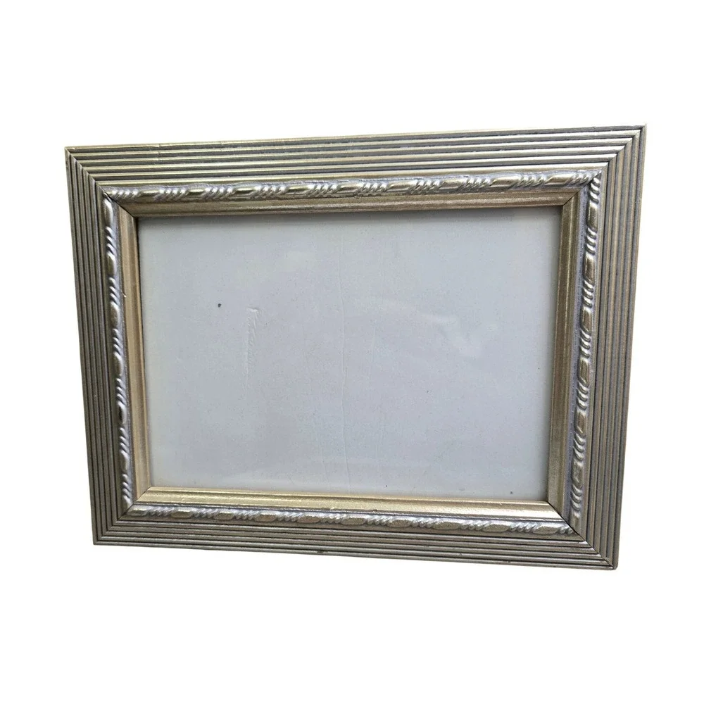 Vintage Gold Silver Tone Ribbed Beaded Edge Metallic Picture Frame 6.5x4.5